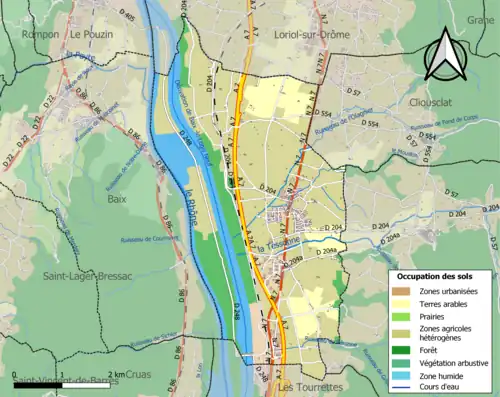 Carte en couleurs présentant l'occupation des sols.
