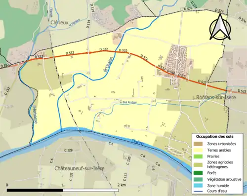 Carte en couleurs présentant l'occupation des sols.