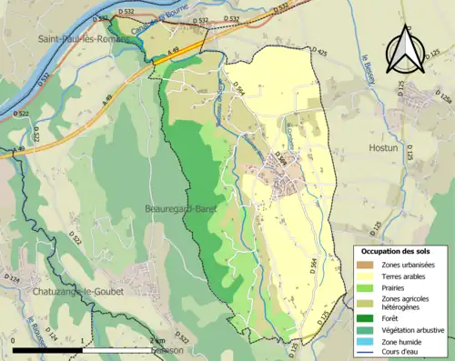 Carte en couleurs présentant l'occupation des sols.