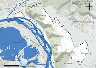 Carte en couleur présentant le réseau hydrographique de la commune