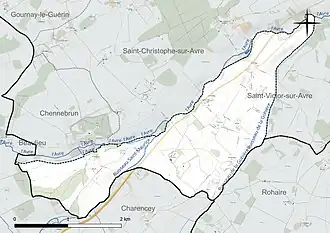 Carte en couleur présentant le réseau hydrographique de la commune