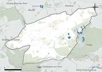 Carte en couleur présentant le réseau hydrographique de la commune