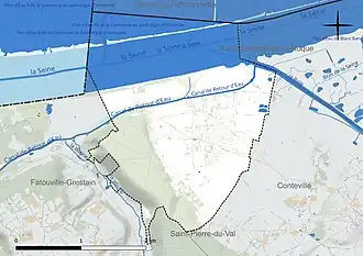 Carte en couleur présentant le réseau hydrographique de la commune