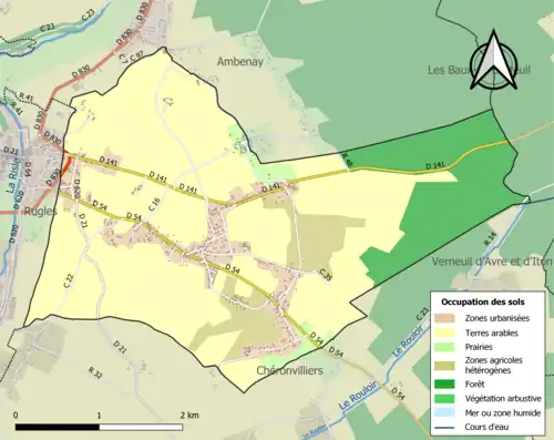 Carte en couleurs présentant l'occupation des sols.