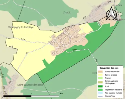Carte en couleurs présentant l'occupation des sols.