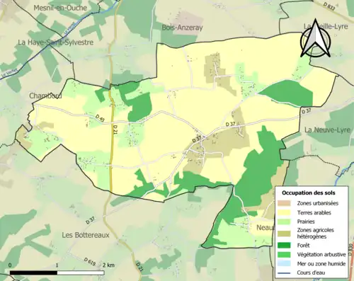 Carte en couleurs présentant l'occupation des sols.