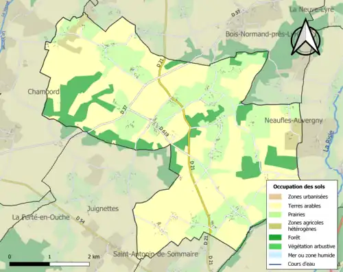 Carte en couleurs présentant l'occupation des sols.