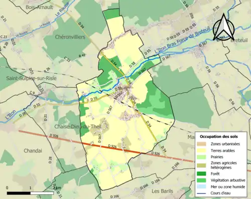 Carte en couleurs présentant l'occupation des sols.