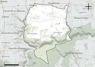 Carte en couleur présentant le réseau hydrographique de la commune