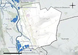 Carte en couleur présentant le réseau hydrographique de la commune