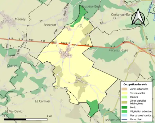 Carte en couleurs présentant l'occupation des sols.