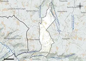 Carte en couleur présentant le réseau hydrographique de la commune