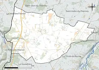 Carte en couleur présentant le réseau hydrographique de la commune
