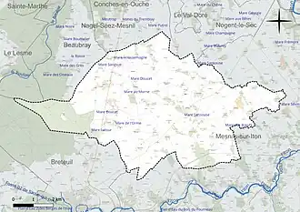 Carte en couleur présentant le réseau hydrographique de la commune
