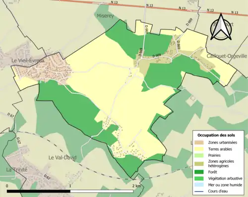 Carte en couleurs présentant l'occupation des sols.