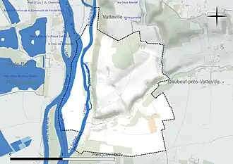 Carte en couleur présentant le réseau hydrographique de la commune
