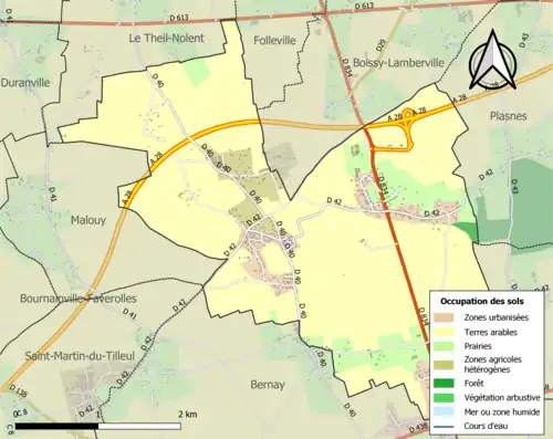 Carte en couleurs présentant l'occupation des sols.