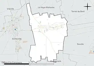 Carte en couleur présentant le réseau hydrographique de la commune