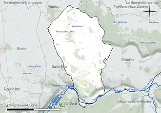 Carte en couleur présentant le réseau hydrographique de la commune