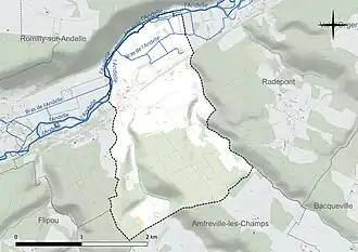 Carte en couleur présentant le réseau hydrographique de la commune