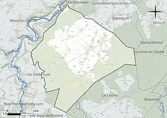 Carte en couleur présentant le réseau hydrographique de la commune