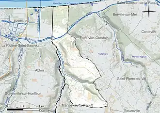 Carte en couleur présentant le réseau hydrographique de la commune