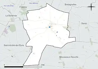 Carte en couleur présentant le réseau hydrographique de la commune
