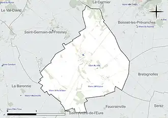 Carte en couleur présentant le réseau hydrographique de la commune