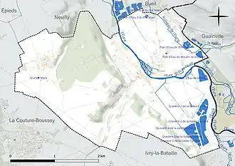 Carte en couleur présentant le réseau hydrographique de la commune
