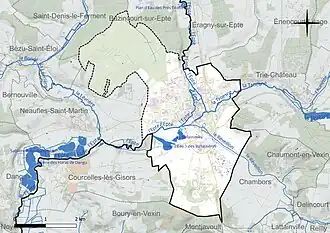 Carte en couleur présentant le réseau hydrographique de la commune