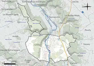 Carte en couleur présentant le réseau hydrographique de la commune
