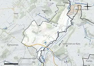 Carte en couleur présentant le réseau hydrographique de la commune