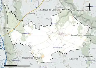 Carte en couleur présentant le réseau hydrographique de la commune