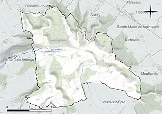 Carte en couleur présentant le réseau hydrographique de la commune