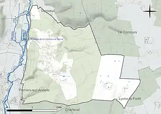 Carte en couleur présentant le réseau hydrographique de la commune