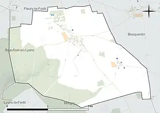 Carte en couleur présentant le réseau hydrographique de la commune