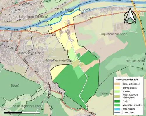 Carte en couleurs présentant l'occupation des sols.