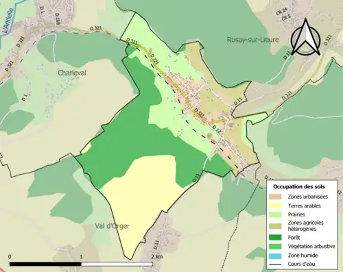Carte en couleurs présentant l'occupation des sols.