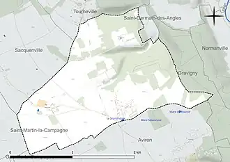 Carte en couleur présentant le réseau hydrographique de la commune