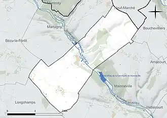 Carte en couleur présentant le réseau hydrographique de la commune