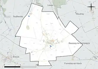 Carte en couleur présentant le réseau hydrographique de la commune