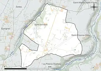 Carte en couleur présentant le réseau hydrographique de la commune
