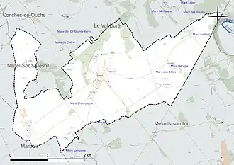 Carte en couleur présentant le réseau hydrographique de la commune