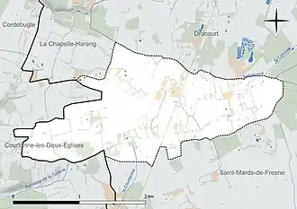 Carte en couleur présentant le réseau hydrographique de la commune