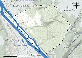 Carte en couleur présentant le réseau hydrographique de la commune