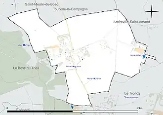 Carte en couleur présentant le réseau hydrographique de la commune