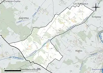 Carte en couleur présentant le réseau hydrographique de la commune