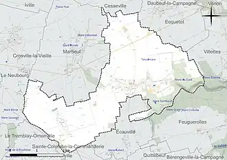 Carte en couleur présentant le réseau hydrographique de la commune