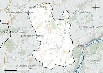 Carte en couleur présentant le réseau hydrographique de la commune