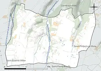 Carte en couleur présentant le réseau hydrographique de la commune